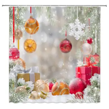 С Рождеством, шарики для штор для душа, декор детской новогодней ванной комнаты