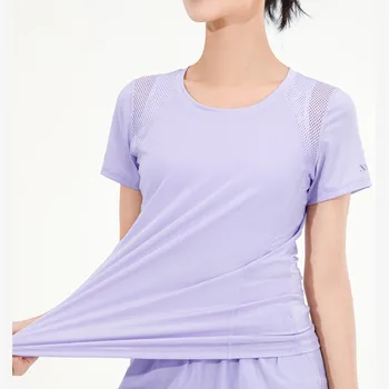 Сетчатые лоскутные женские свободные футболки для йоги с коротким рукавом, Быстросохнущая спортивная одежда для тренировок, блузка, футболки для фитнеса, майки для спортзала