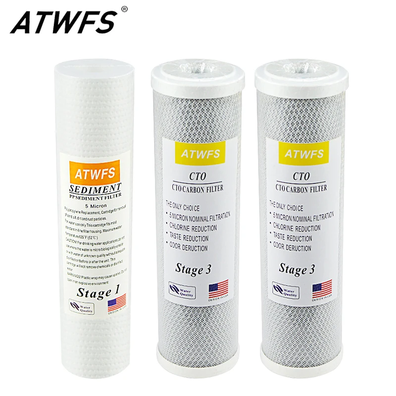 Сменный комплект предварительных фильтров двойной емкости ATWFS для системы картриджей с фильтром обратного осмоса для воды, этап 1, 2 и 3 . ' - ' . 0