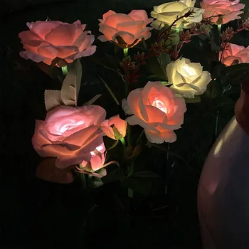 Солнечный Свет Led 3 Головки Роза Цветок Газонная Лампа Водонепроницаемые Цветы Кол Свет Домашний Сад Газон Во дворе Дорожка для вечеринки Декоративная лампа