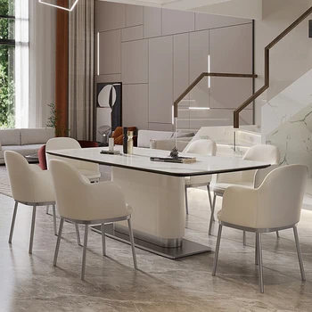 Сочетание итальянского сланцевого обеденного стола и стула, Простой современный прямоугольный французский кремовый стол wind white
