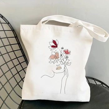 Сумка для покупок с минимальным рисунком и рисунком Harajuku, Многоразовая Холщовая сумка для покупок, повседневная сумка, сумка для хранения книг