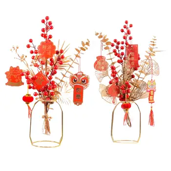 Традиционное китайское новогоднее украшение Букет из искусственных красных ягод Кулон на удачу Фэн-шуй Счастливое дерево Орнамент для декора