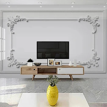 Фотообои на заказ Домашний декор в европейском стиле, 3D рельефная штукатурка, резная рамка, фон для телевизора в гостиной, нетканые обои