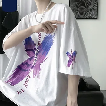 Футболка с принтом бабочки, хлопковая футболка с принтом, повседневная свободная футболка Harajuku, женская футболка оверсайз, Уличная одежда, футболка топ размера
