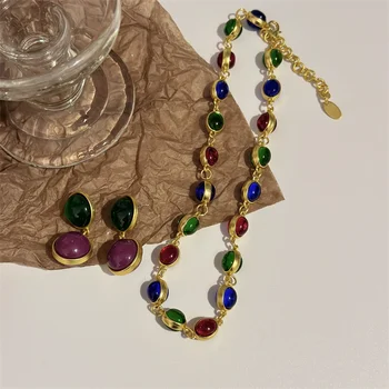 Цветные средневековые серьги для тяжелой промышленности, маленькое ожерелье в стиле ретро с глазурью, красочный дизайн, высококачественная цепочка с воротником, женский