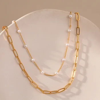 Элегантная темпераментная двухзвенная цепочка, 18-каратное позолоченное ожерелье для женщин, Летние металлические водонепроницаемые ожерелья, украшения для повседневной носки