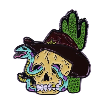 Эмалированная Булавка с Черепом Змеи и Кактусом Creeyp Skeleton со Значком в виде шляпы Horry Halloween Decor