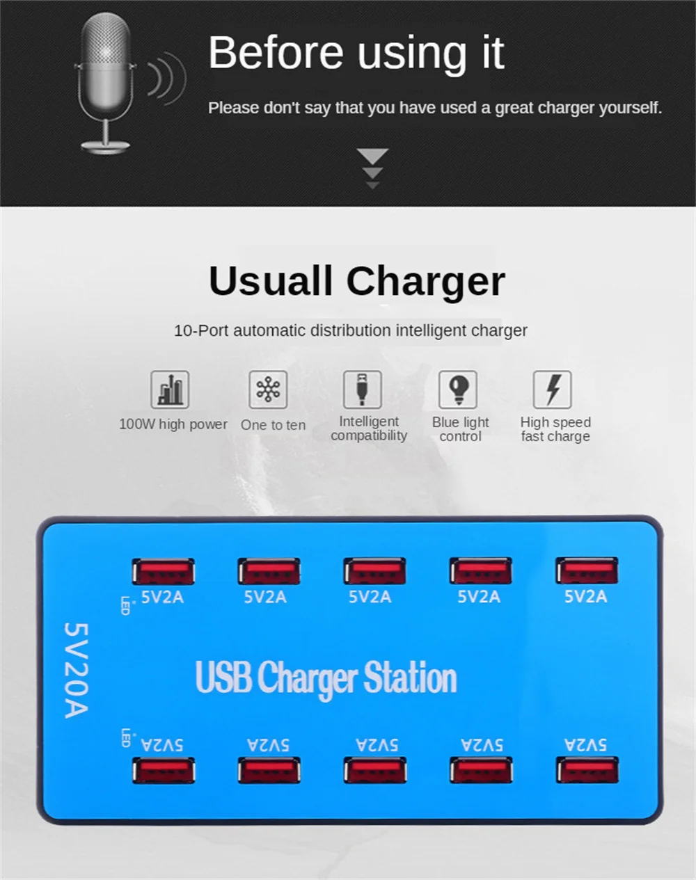100 Вт Мульти 10 Портов USB Зарядное Устройство Концентратор Быстрое Зарядное Устройство Зарядка Телефона Мульти USB Зарядная Станция Настольные Зарядные Устройства для iPhone Samsung htc . ' - ' . 1