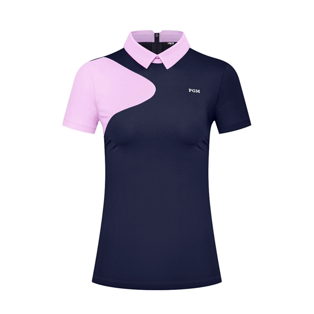 Женская футболка PGM с короткими рукавами, летние рубашки для гольфа, спортивная облегающая одежда, женские быстросохнущие дышащие топы с отворотами, одежда для гольфа . ' - ' . 1