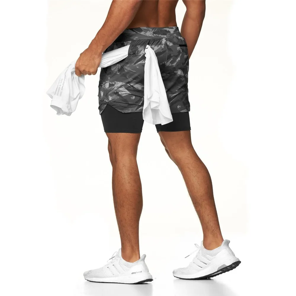 Мужские шорты для бега 2 в 1, Быстросохнущие двухслойные Короткие брюки для бега в тренажерном зале, мужские летние Спортивные тренировочные штаны . ' - ' . 1