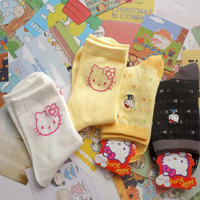 Носки Kawaii Sanrios С милым Рисунком Hellokittyed Girl Heart Academy Style Jk Универсальные Хлопчатобумажные Носки Игрушки для девочек Подарки . ' - ' . 1