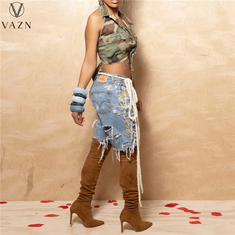 VAZN 2023 Летние Открытые джинсовые Однотонные Молодые Сексуальные джинсовые брюки с кисточками Длиной до колен в Джокерском уличном стиле с высокой талией, женские короткие брюки . ' - ' . 2