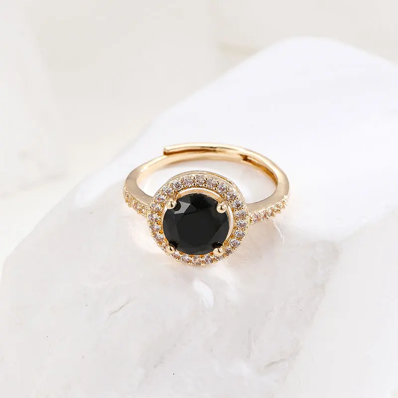 Женские кольца Obega с кубическим цирконием, черный цвет, Позолоченное кольцо для девочек, модные Аксессуары для вечеринок, Подарки . ' - ' . 2