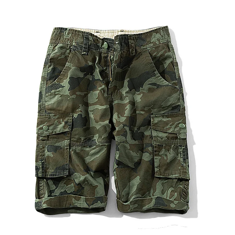 Летние мужские повседневные короткие брюки из чистого хлопка, выстиранные для работы с инструментами, Короткие брюки для мужчин, Военные шорты большого размера с несколькими карманами, Прямые . ' - ' . 2