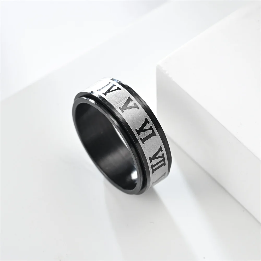 Модные кольца из нержавеющей стали 8 мм для мужчин и женщин в стиле панк с римскими цифрами, вращающееся кольцо, Антистрессовое обручальное кольцо Унисекс, ювелирные изделия . ' - ' . 2