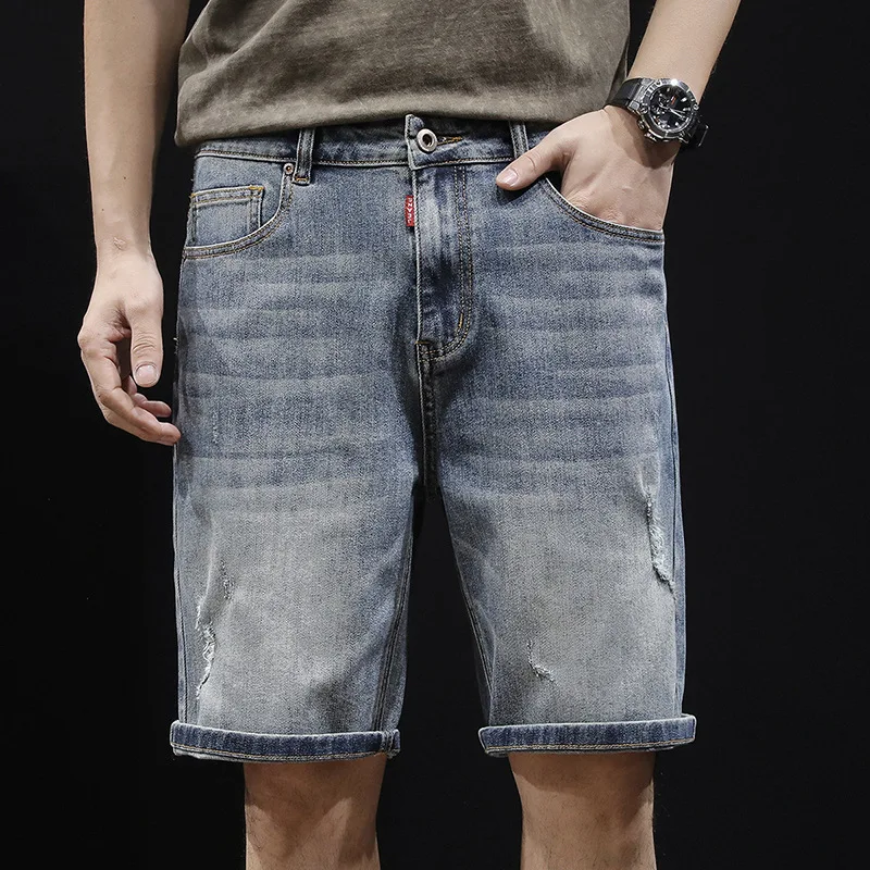 Молодежные очень большие летние мужские модные джинсовые шорты с дырками плюс размер хлопчатобумажные выстиранные брюки среднего размера 135 кг шорты XL 2XL 3XL 5XL 6XL 7XL . ' - ' . 2