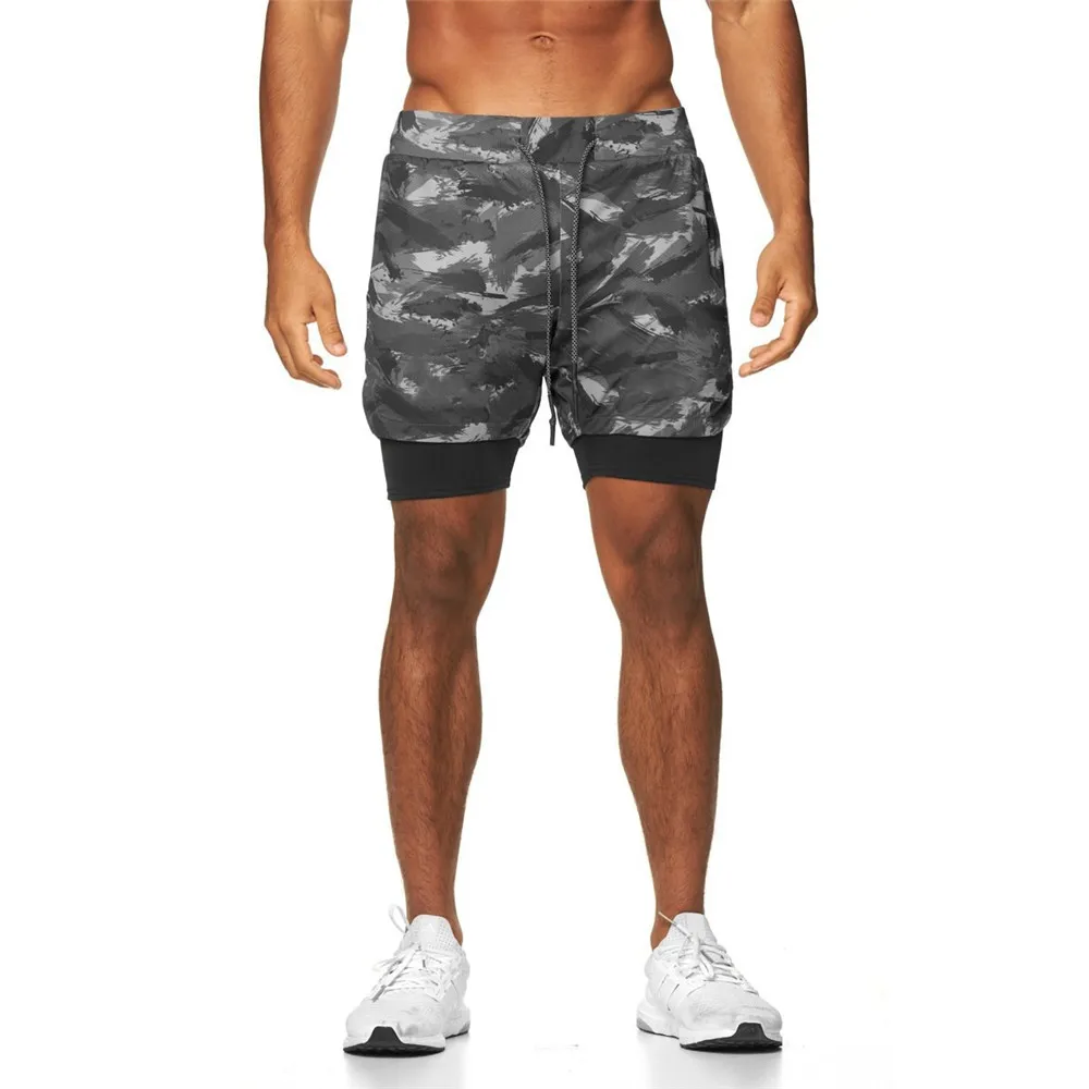 Мужские шорты для бега 2 в 1, Быстросохнущие двухслойные Короткие брюки для бега в тренажерном зале, мужские летние Спортивные тренировочные штаны . ' - ' . 2