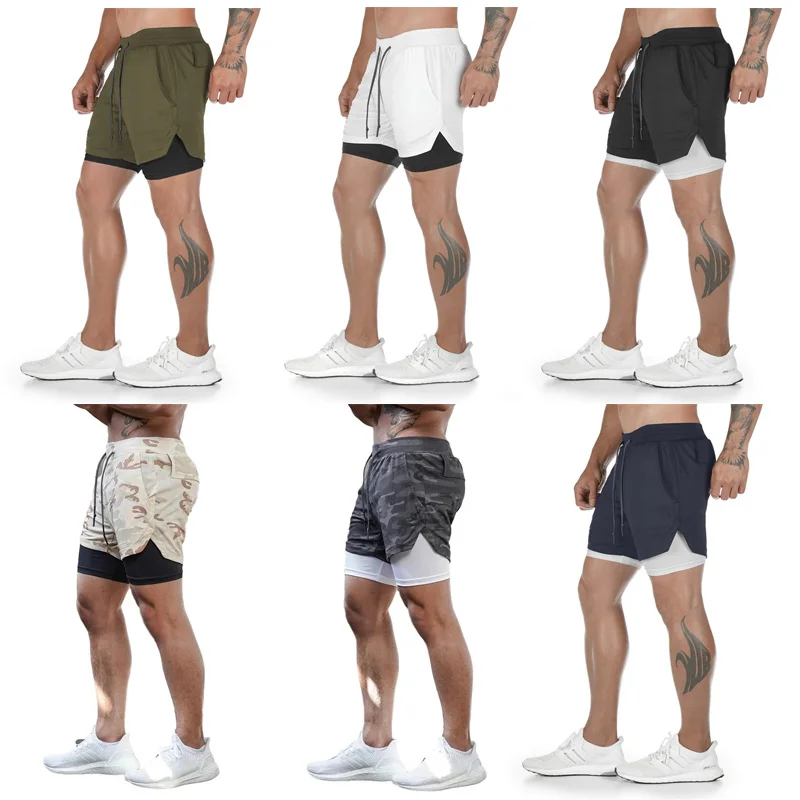 Мужские шорты для бега трусцой, спортивные шорты для тренировок, мужские быстросохнущие пляжные шорты для спортзала, спортивные штаны для тренировок 2 в 1 . ' - ' . 2