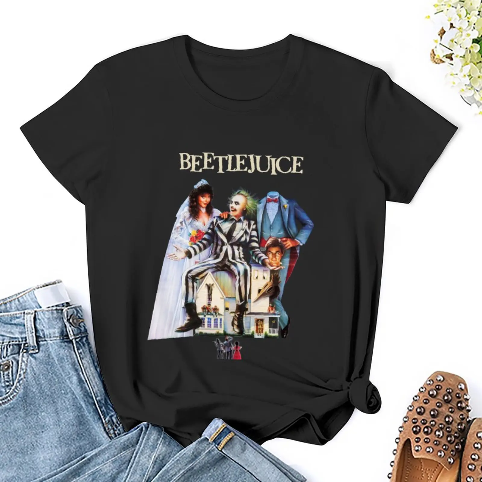 Топы с футболками Beetlejuice, футболки оверсайз, графическая футболка, однотонные футболки для женщин . ' - ' . 2