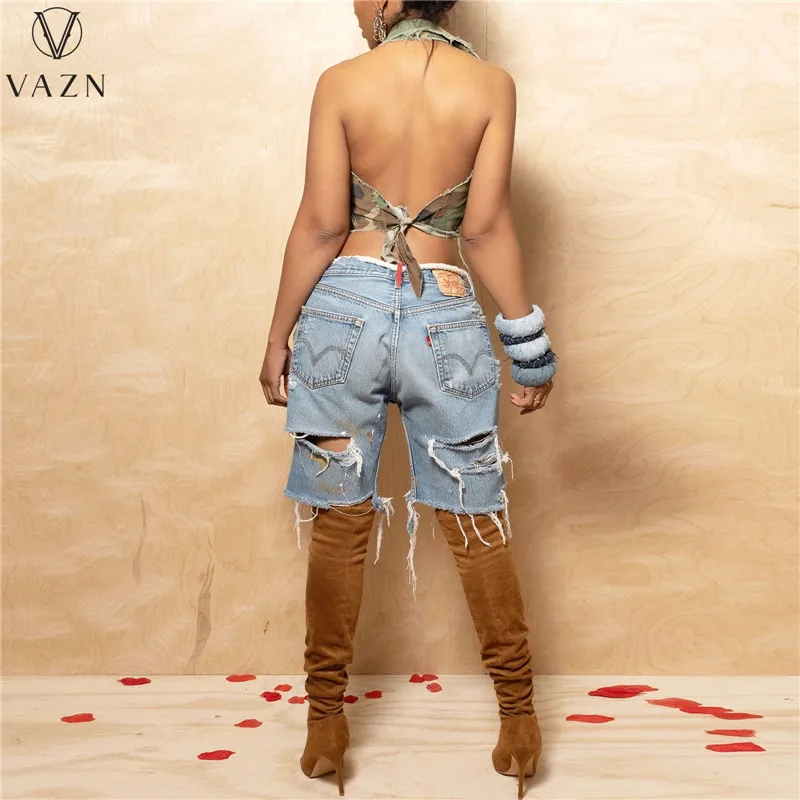 VAZN 2023 Летние Открытые джинсовые Однотонные Молодые Сексуальные джинсовые брюки с кисточками Длиной до колен в Джокерском уличном стиле с высокой талией, женские короткие брюки . ' - ' . 3