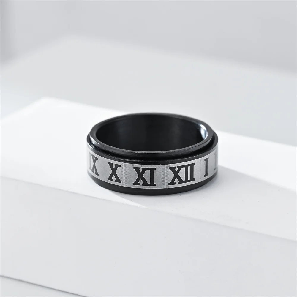Модные кольца из нержавеющей стали 8 мм для мужчин и женщин в стиле панк с римскими цифрами, вращающееся кольцо, Антистрессовое обручальное кольцо Унисекс, ювелирные изделия . ' - ' . 3