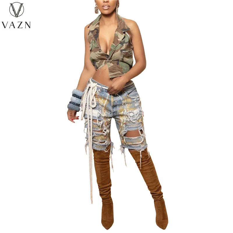 VAZN 2023 Летние Открытые джинсовые Однотонные Молодые Сексуальные джинсовые брюки с кисточками Длиной до колен в Джокерском уличном стиле с высокой талией, женские короткие брюки . ' - ' . 4