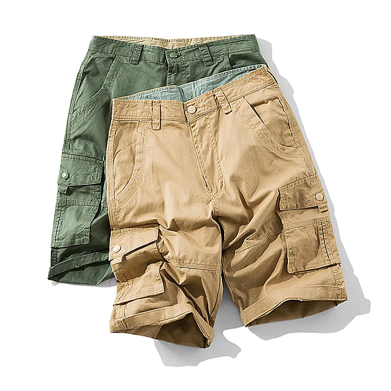 Летние мужские повседневные короткие брюки из чистого хлопка, выстиранные для работы с инструментами, Короткие брюки для мужчин, Военные шорты большого размера с несколькими карманами, Прямые . ' - ' . 4