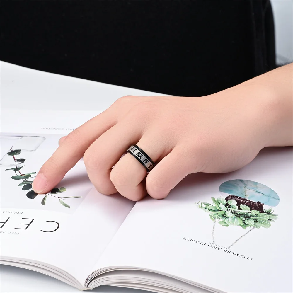 Модные кольца из нержавеющей стали 8 мм для мужчин и женщин в стиле панк с римскими цифрами, вращающееся кольцо, Антистрессовое обручальное кольцо Унисекс, ювелирные изделия . ' - ' . 4