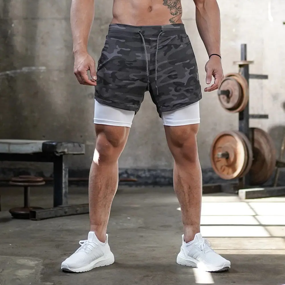 Мужские шорты для бега 2 в 1, Быстросохнущие двухслойные Короткие брюки для бега в тренажерном зале, мужские летние Спортивные тренировочные штаны . ' - ' . 4