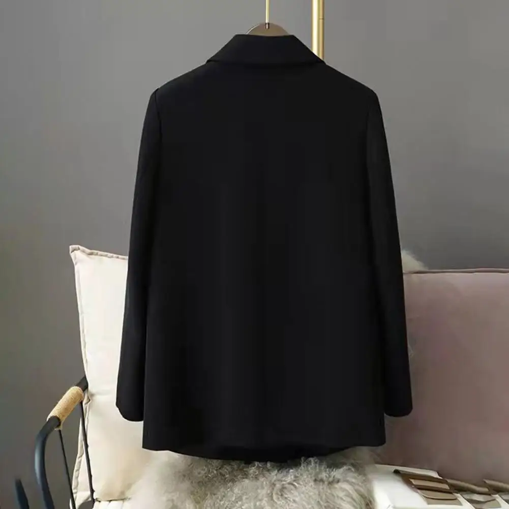 Однотонный Модный женский Черный блейзер с длинным рукавом и карманом, Двубортное Офисное Женское деловое пальто, женские Ретро-топы 2021 Осень . ' - ' . 4