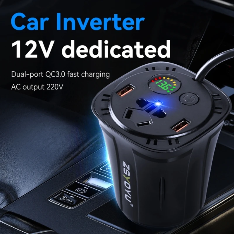 Инвертор мощностью 120 Вт, автомобильный инвертор мощностью 12 В в переменный ток 110 В 220 В USB-преобразователь Автомобильный инверторный источник питания . ' - ' . 5
